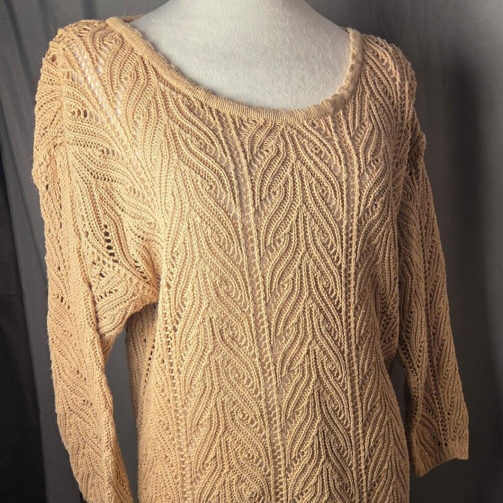 Vintage OTTO Collection Rare Boho Open Knit Pullover Sweater Beige Size Medium